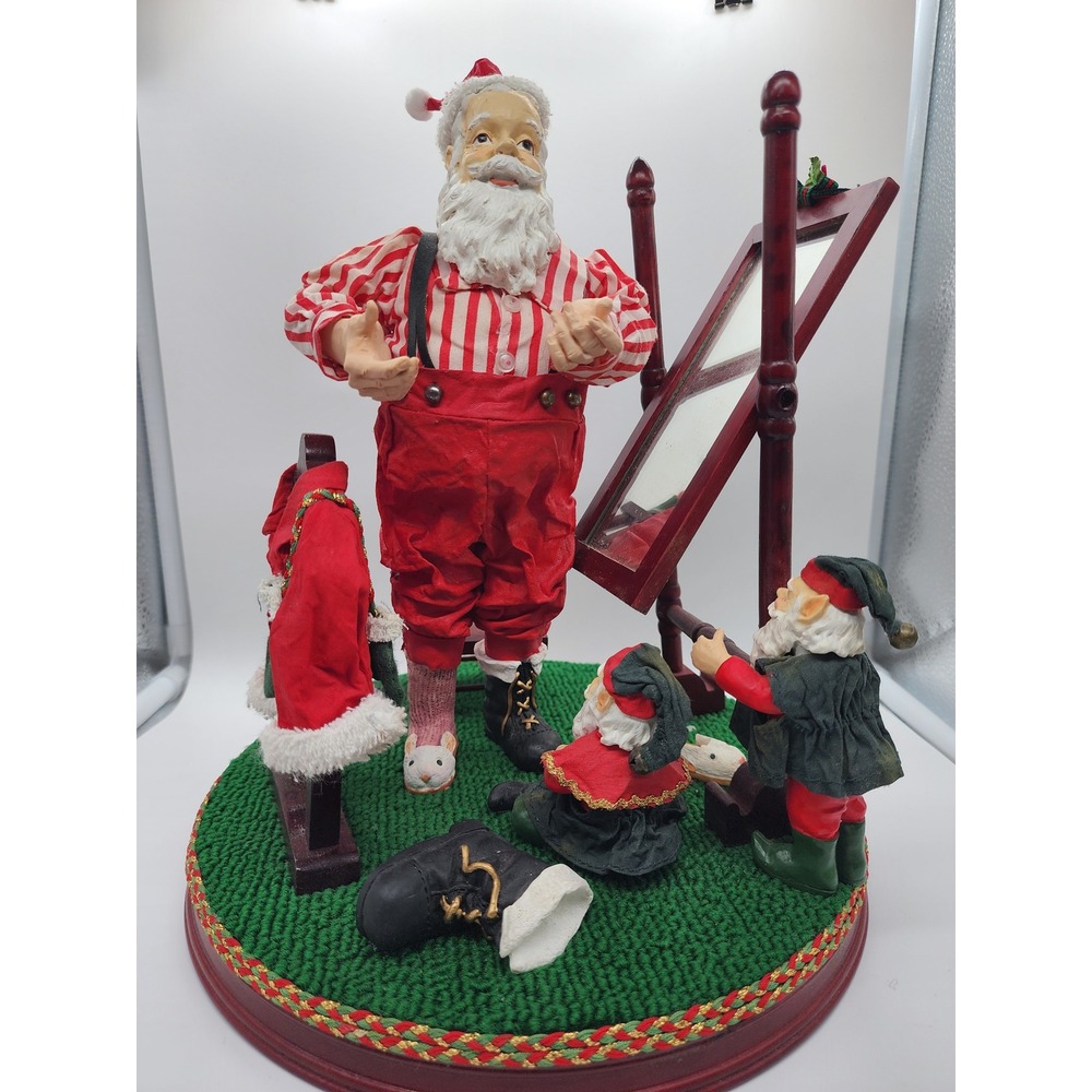 Vintage Grandeur Noel Collectors Edition Fabric Santa Elf Mirror Scene Figurine